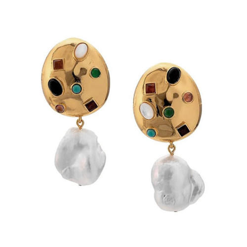 Boutique fashion jewels wholesale coloful zircon irregular pearl earrings 